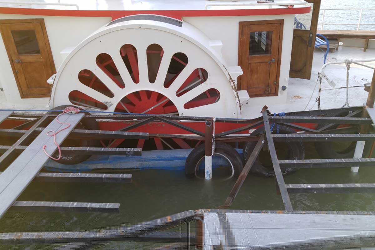 The dented toe rail and another missing section of dock framing.
