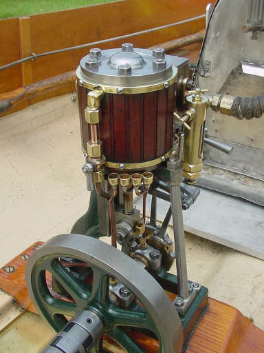 Lubrication cups and displacement lubricator on Stuart No 1 steamboat engine.
